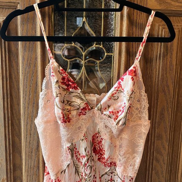 Gillian & O'Malley Sexy Pink Red Green Floral Peignoir Set Lace Chemise Robe S/M - Picture 12 of 13